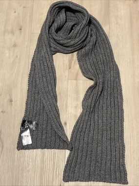 H&M Dark Gray Ribbed Knit Cotton&Wool Blend Scarf NWT